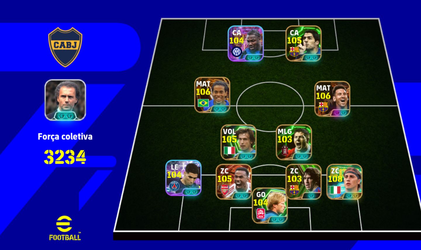 Conta efootball com Ronaldinho big time Messi blitz e Cannavaro 208