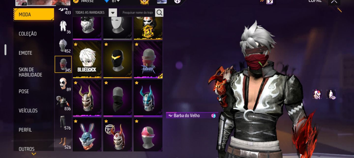 CONTA FREE FIRE GEMADA PRIME 8 / FULL RAGNAROK, FULL STREET FIGHTER E MUITO +