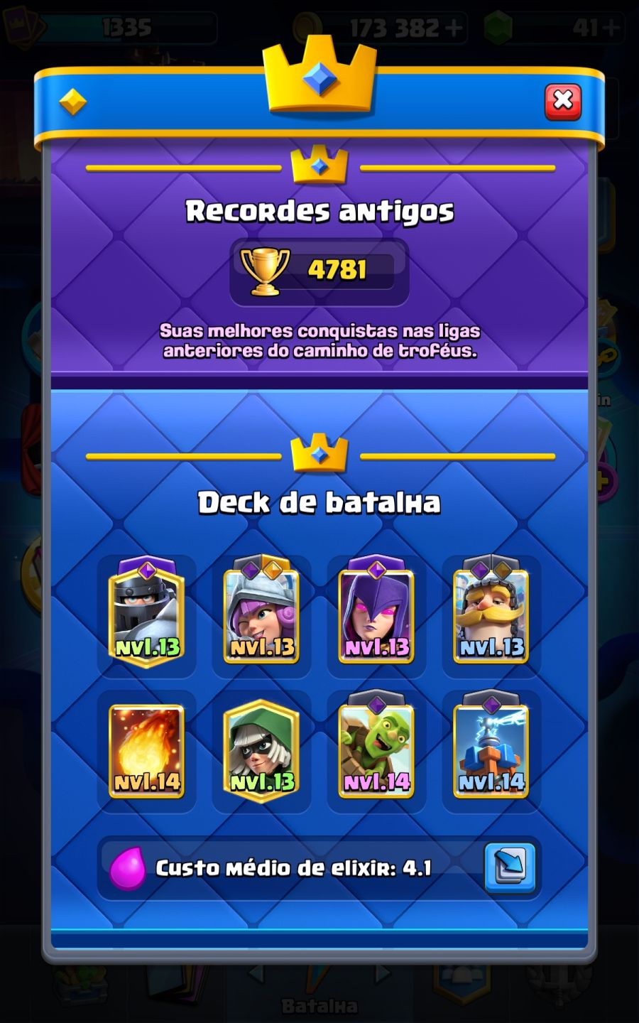 CONTA CLASH ROYALE TOP 9.161 TROFÉUS 173K OURO 121/123 CARTAS