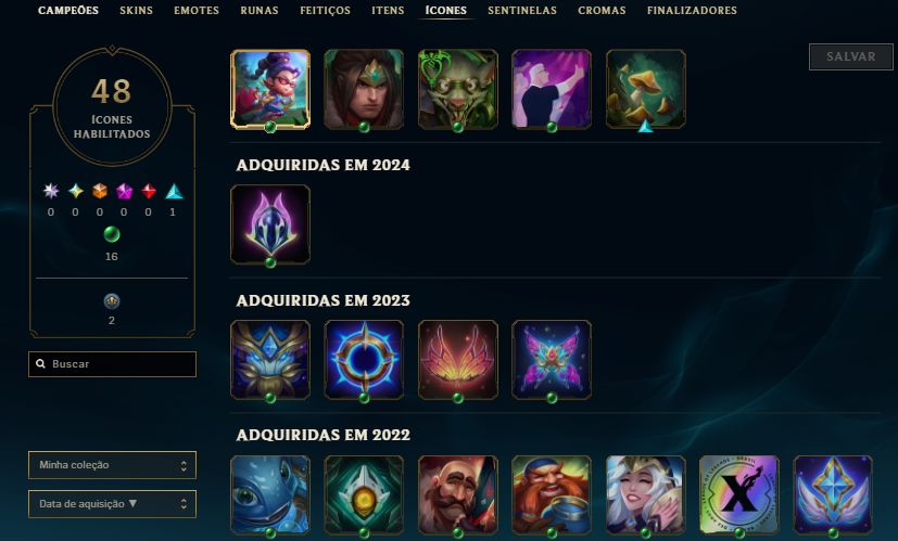 CONTA ESMERALDA 4 / +30 - 10 PDL / 9 SKINS / KAISA KDA / PROJETO SENNA / 14K EA