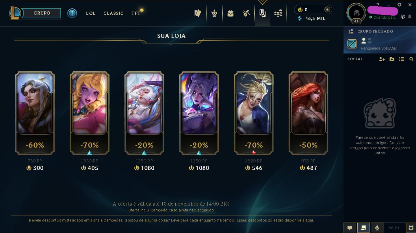 Conta de Lol Nível 41 | Mestre (70% WR) | 42 Campeões | 3 Skins | 56 Ícones e +!