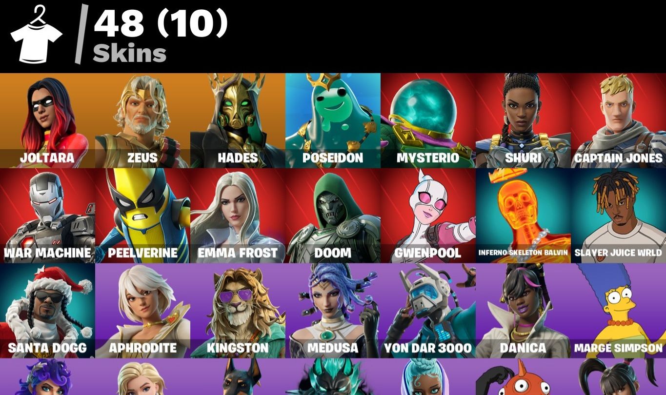 CONTA FORTNITE 48 SKINS / ARTEMIS / JOLTARA / INFERNO SKELETON / MARGE SIMPSOM