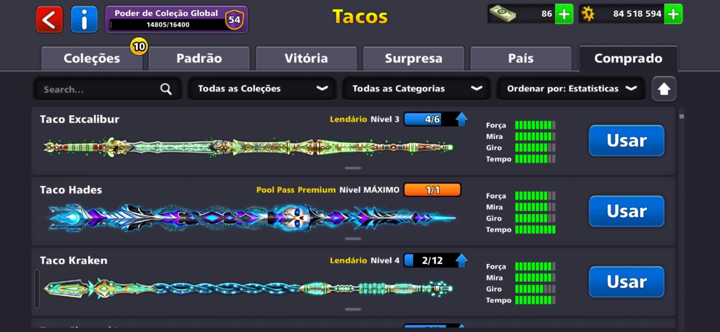 Conta 8 Ball Pool Premium - 84M de Moedas - Lendários Nível Alto
