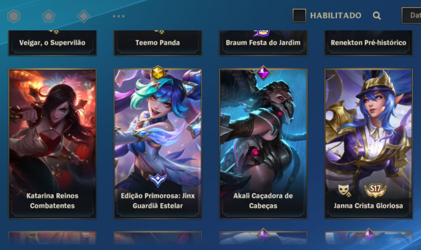 SKIN LENDÁRIA LUX R. DE CRISTAL/C. NEGRO E SENNA V. OESTE + 110 SKINS HABILITADA