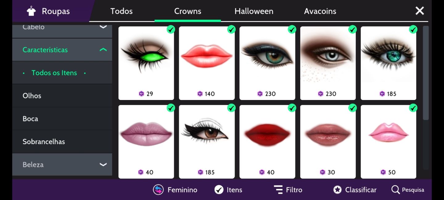Conta avakin life. Level 53, 70k de Dima, vários itens em crowns.