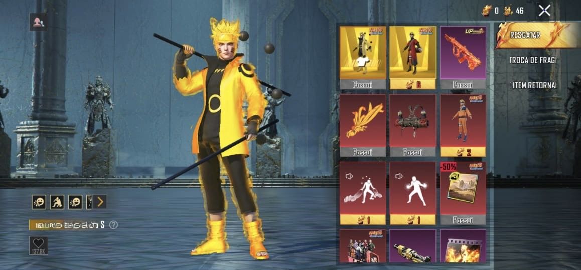 Conta pubg mobile, skin mumia black, skin naruto sabio, m416 glacial,ferrari etc
