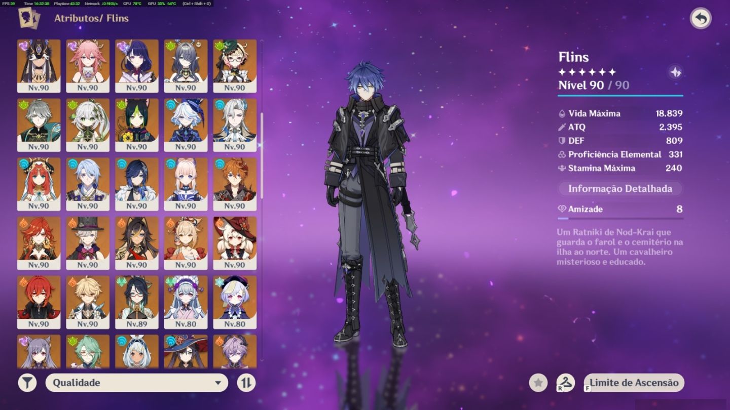 GENSHIN IMPACT AR 60 | AMÉRICA | 52 PERSONAGENS 5 ESTRELAS + CONSTELAÇÕES