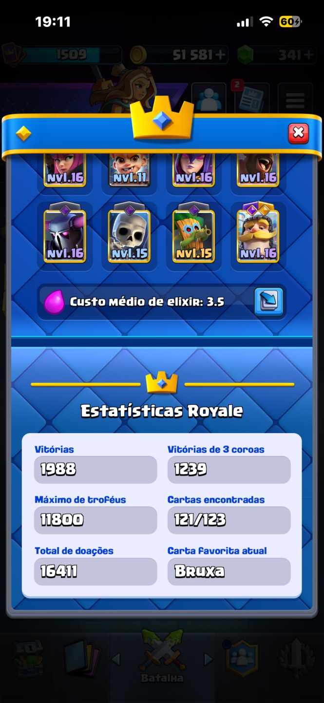 Conta de Clash Royale 11k800tf completinha