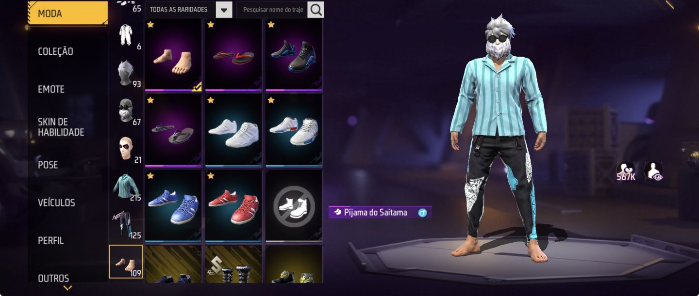 PÉ DESCALÇO+CALÇA ANGELICAL+ONE PUNCH MAN+2 PUNHOS+SKINS DE ANIME CONTA ANTIGA