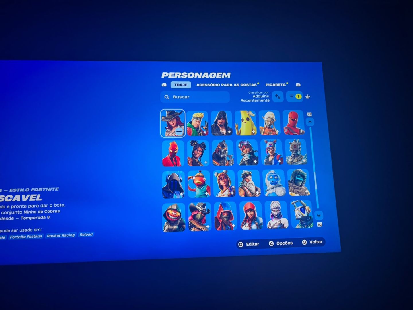 Conta Fortnite, 145 skins passe da temp 4 até a x completos