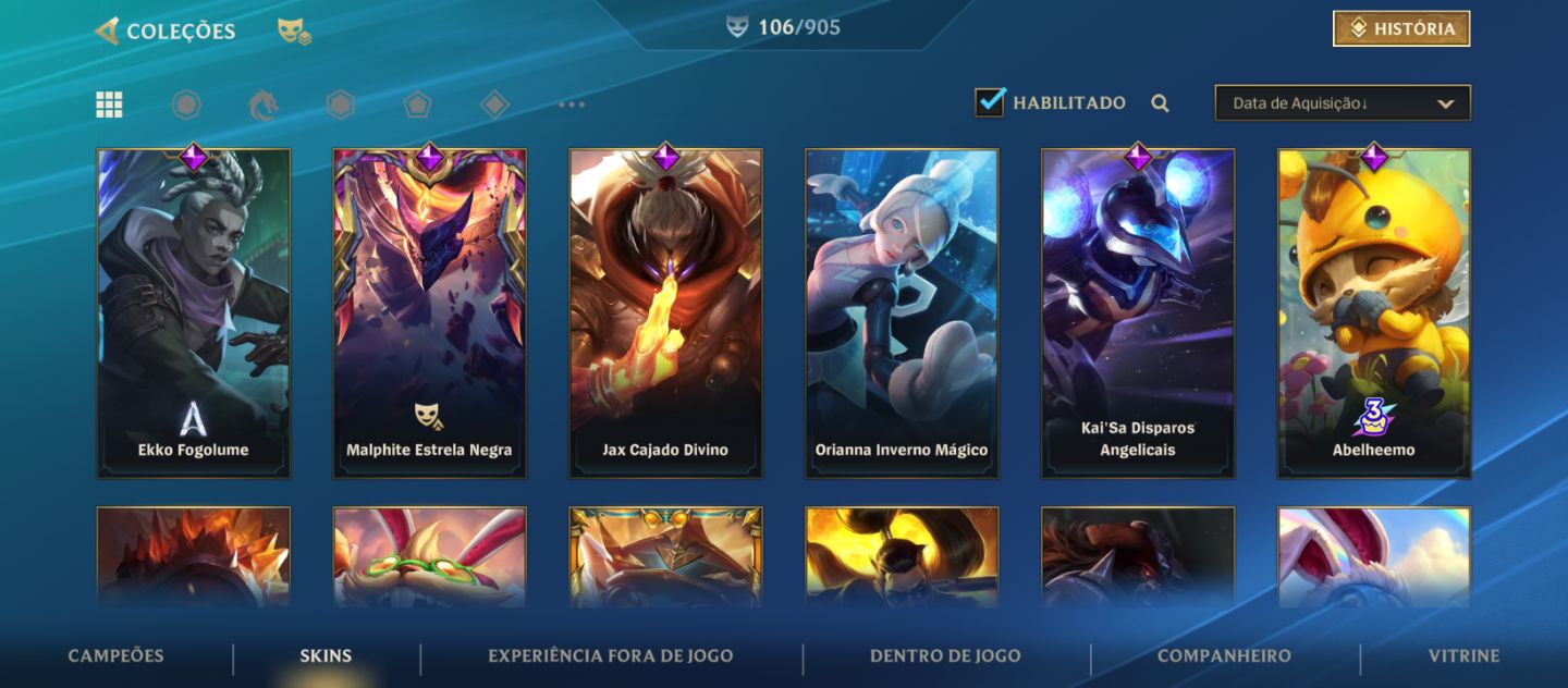 Conta WR 106 Skins + 6 Gloriosas Season 1 - Todas Lendárias + Jinx Guardiã Estel