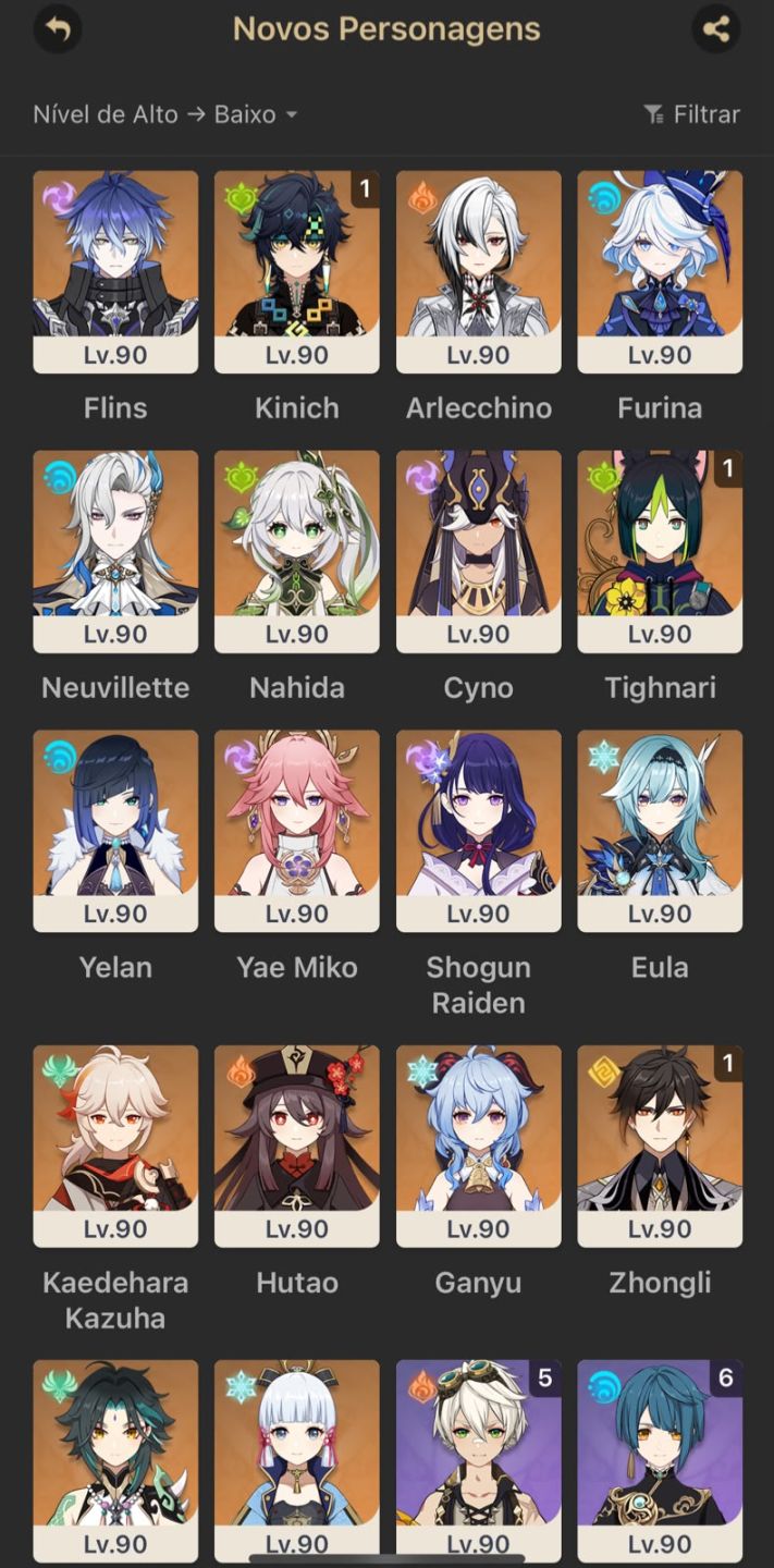 CONTA GENSHIN AR60 C MTS PERSONAGENS: FLINS + BIS, KINICH + BIS, RAIDEN + BIS