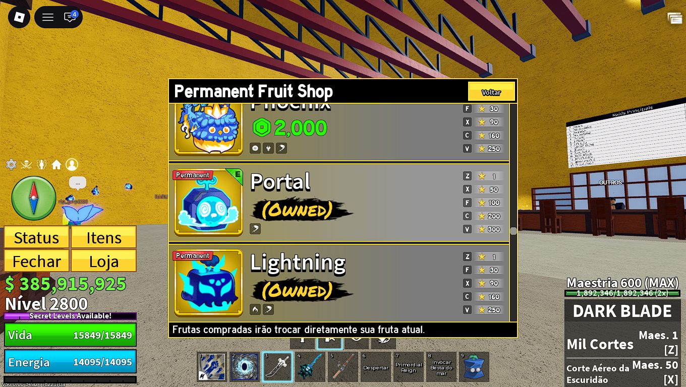 Conta Blox Fruits cheia de coisas