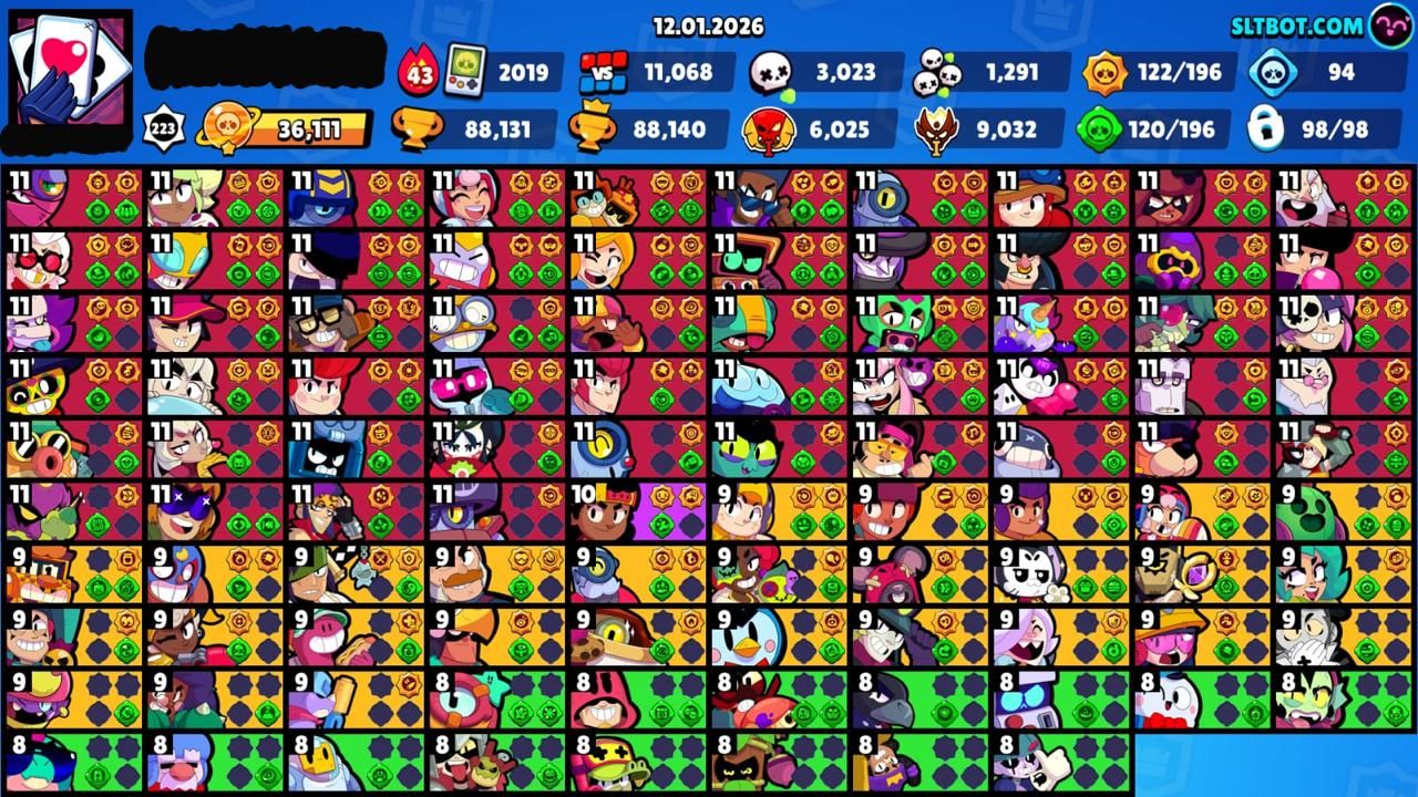 CONTA BRAWL COM 100 MIL TROFEUS, +200 SKINS, +50 BRAWLERS NÍVEL 11