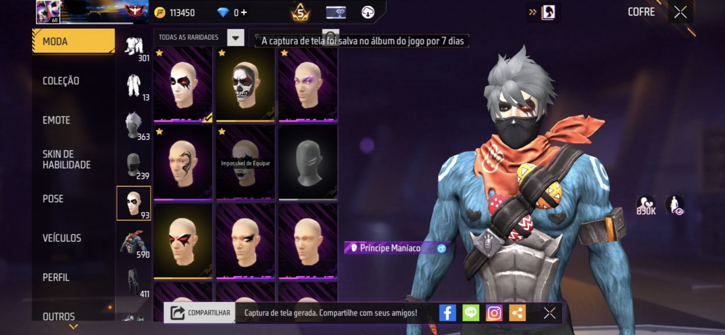 CONTA FREE FIRE LVL 68 | 113K OUROS | 590 PEITORAIS | UMP ATT