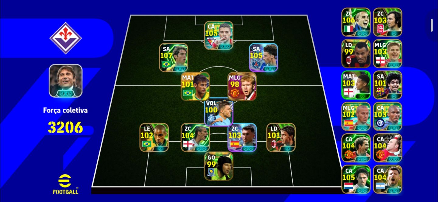Conta Efootball Ios Android Kaka 107 do Brasil, ney raro de 2014 do pack!