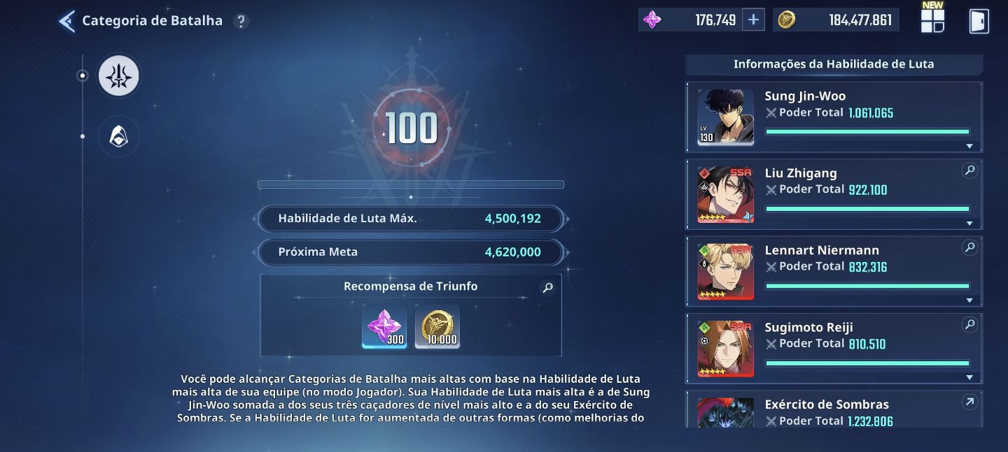 Solo leveling Arise nv140 +190k núcleos + comp de trevas, vento e fogo c5