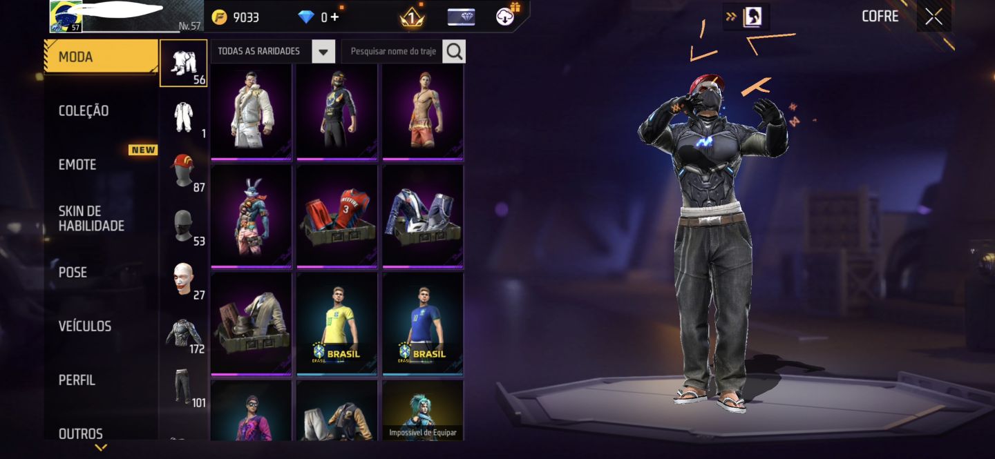 Conta Free Fire Antiga Nível 57 Para Pessoas Exigentes Cheia de Roupas e itens