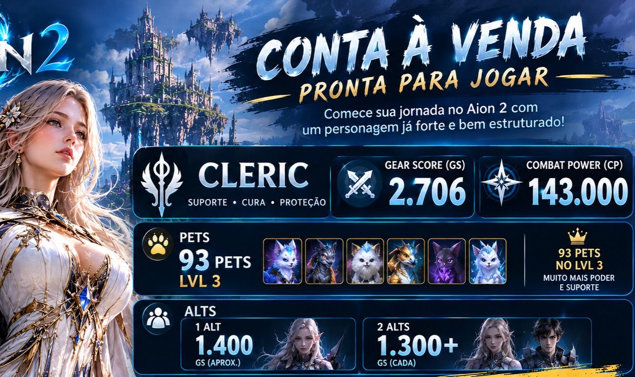 Conta Aion 2 - Cleric 2700 GS - 143K CP SA/ARIEL