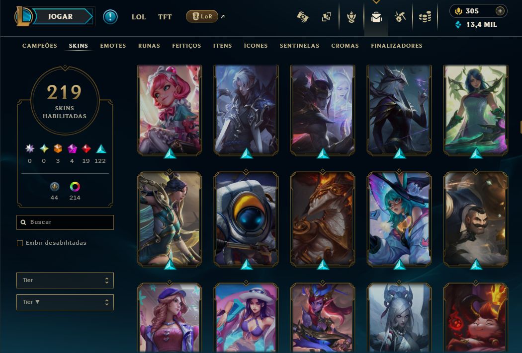 CONTA LOL 2021 - DIAMANTE 2 - 219 SKINS 216 CROMAS - WINRATE 65% - FULL ACESSO