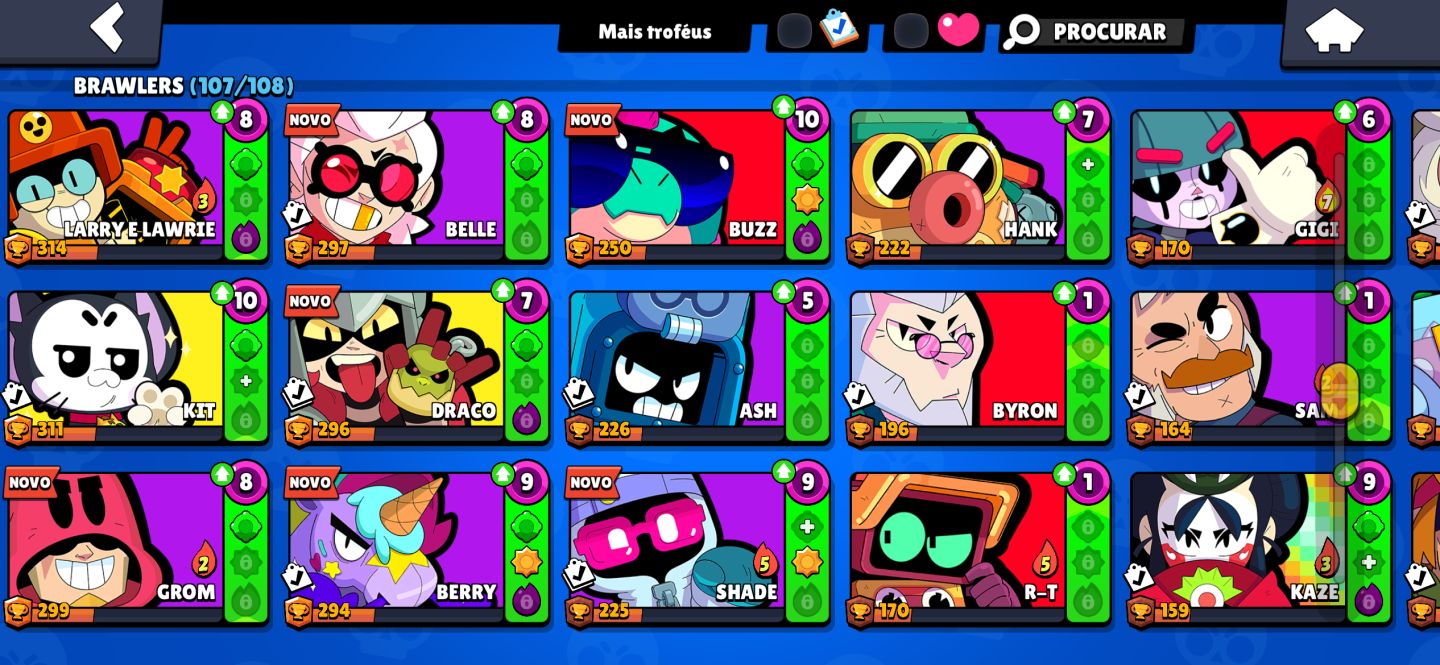 CONTA BRAWL STARS FULL | 48K TROFÉUS | 107/108 BRAWLERS | 262 SKINS | 21 PRES