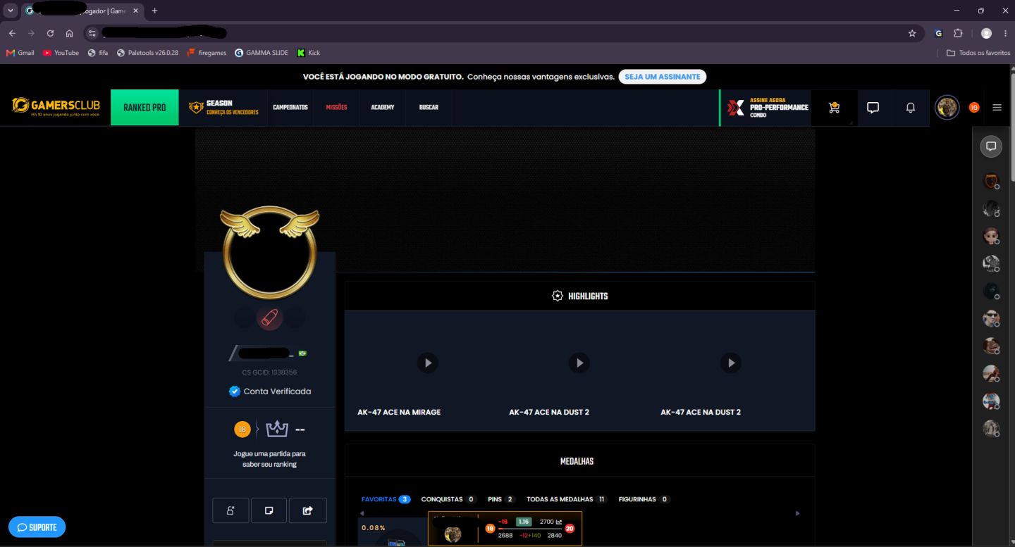 CONTA STEAM, CS2 (LVL 18 GC, 7 FACEIT 23K ESPECIAL SEASON 4) MEDALHAS E JOGOS