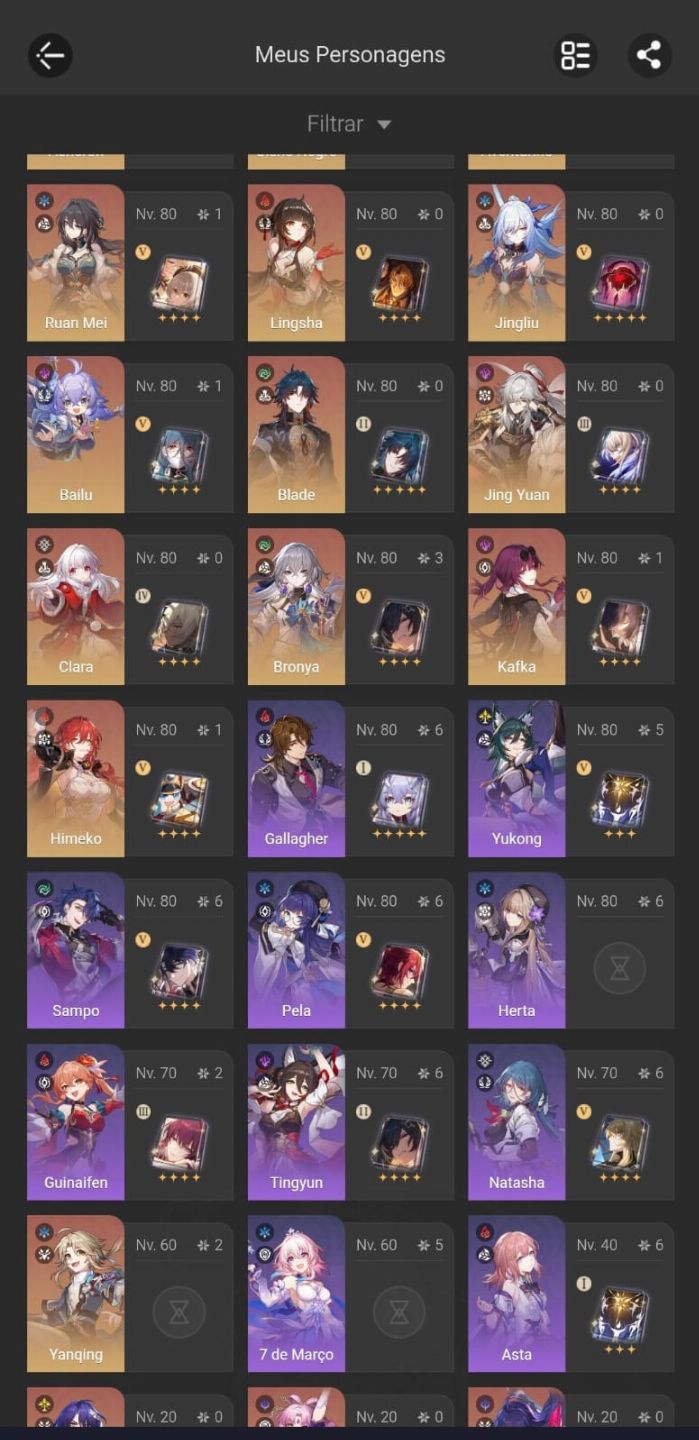 CastoriceE0S1,TribbieE0S1,BothillE0S0,KafkaE1S0,BSE0S1 Total 28T5+Genshin