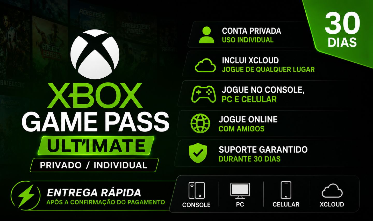 Xbox Game Pass Ultimate Individual 30 Dias | xCloud | Entrega Rápida