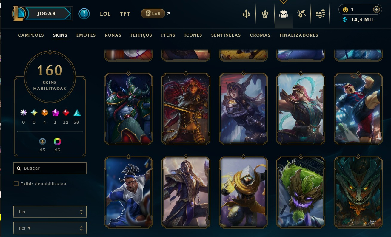 League of legends account mais de ( 160) skins 3 reembolsos mmr platina
