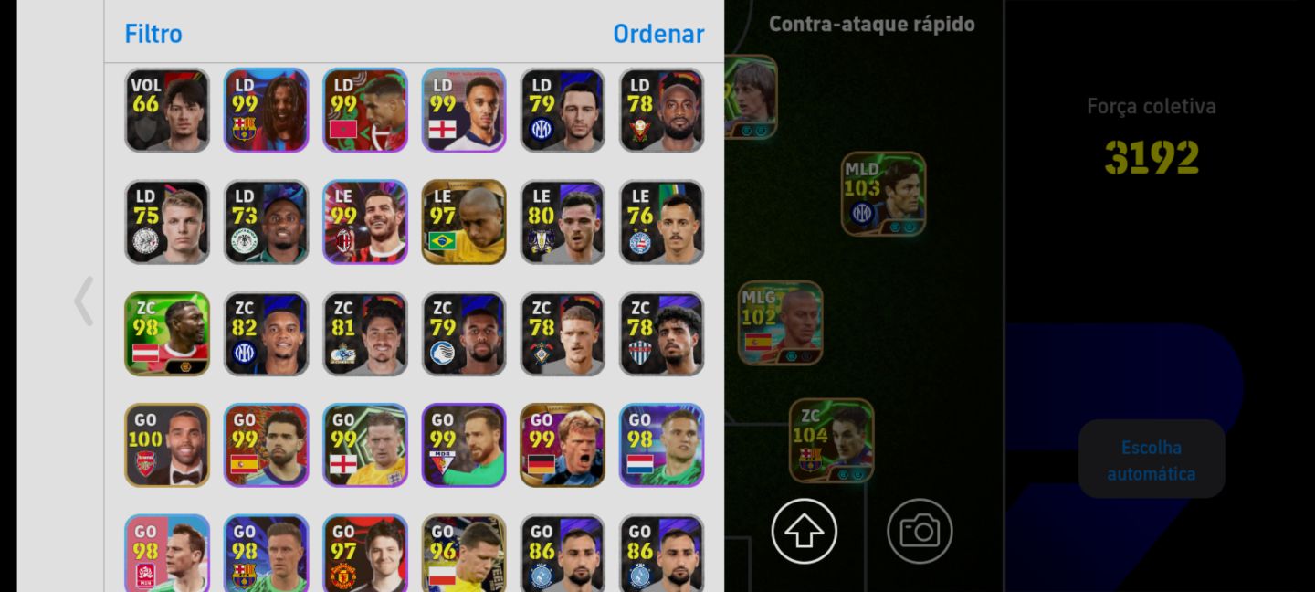 CONTA EFOOTBALL MOBILE À VENDA! Força coletiva 3.192! Valor da conta 75 Reais.