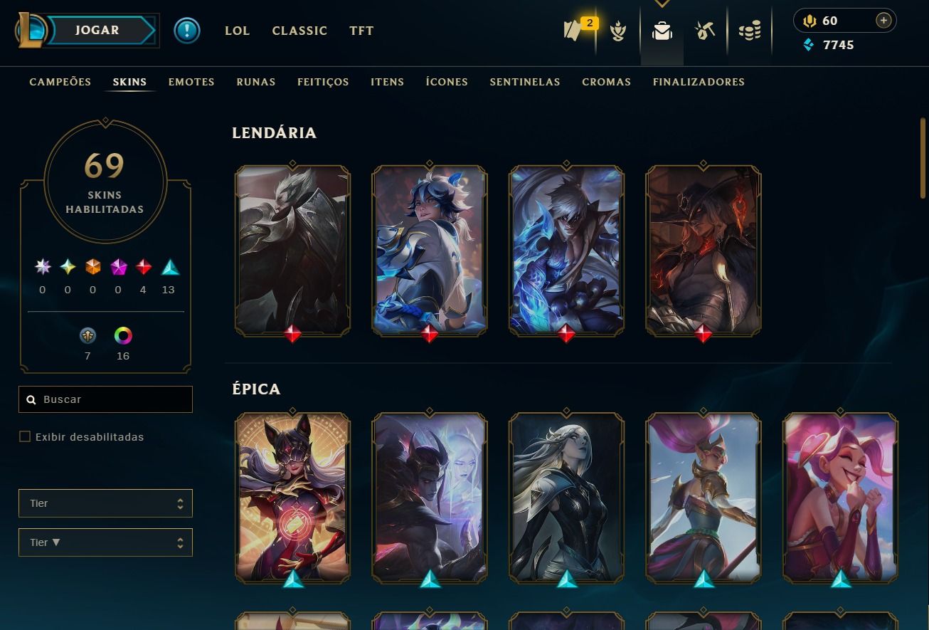 CONTA LEAGUE OF LEGENDS NV. 207 | 69 SKINS