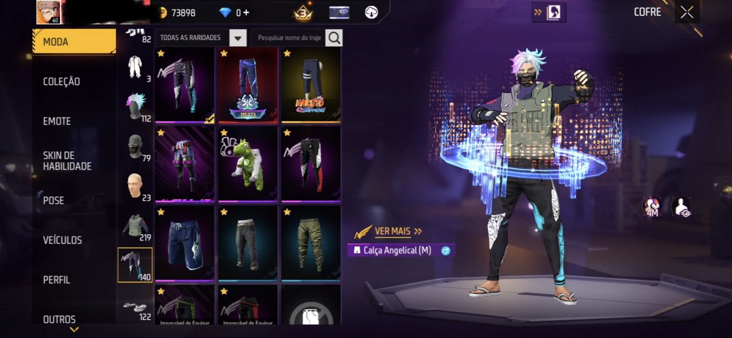 CONTA FREE FIRE LV60 CALÇAS ANGELICAIS E MAIS