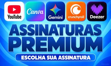 Combo Assinaturas: Youtube | Canva | Gemini | Crunchyroll | Deezer | + Brinde