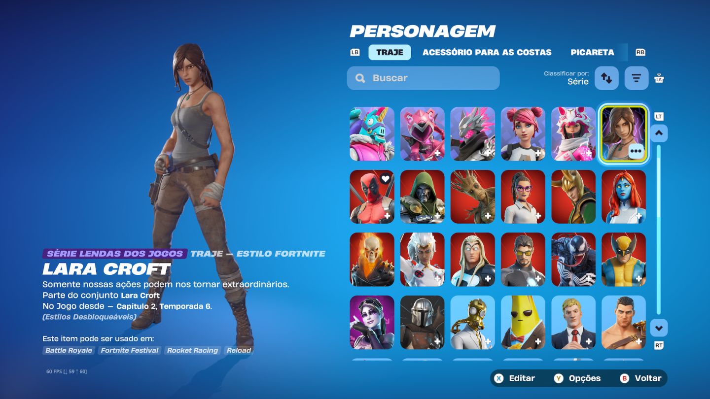 CONTAS FORTNITE COM LARA CROFT / KOR ESCOLHA UMA DAS DUAS
