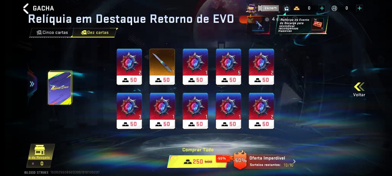 CONTAS BLOOD STRIKE LV1 COM ITENS NA CARTA/COMPRADOS