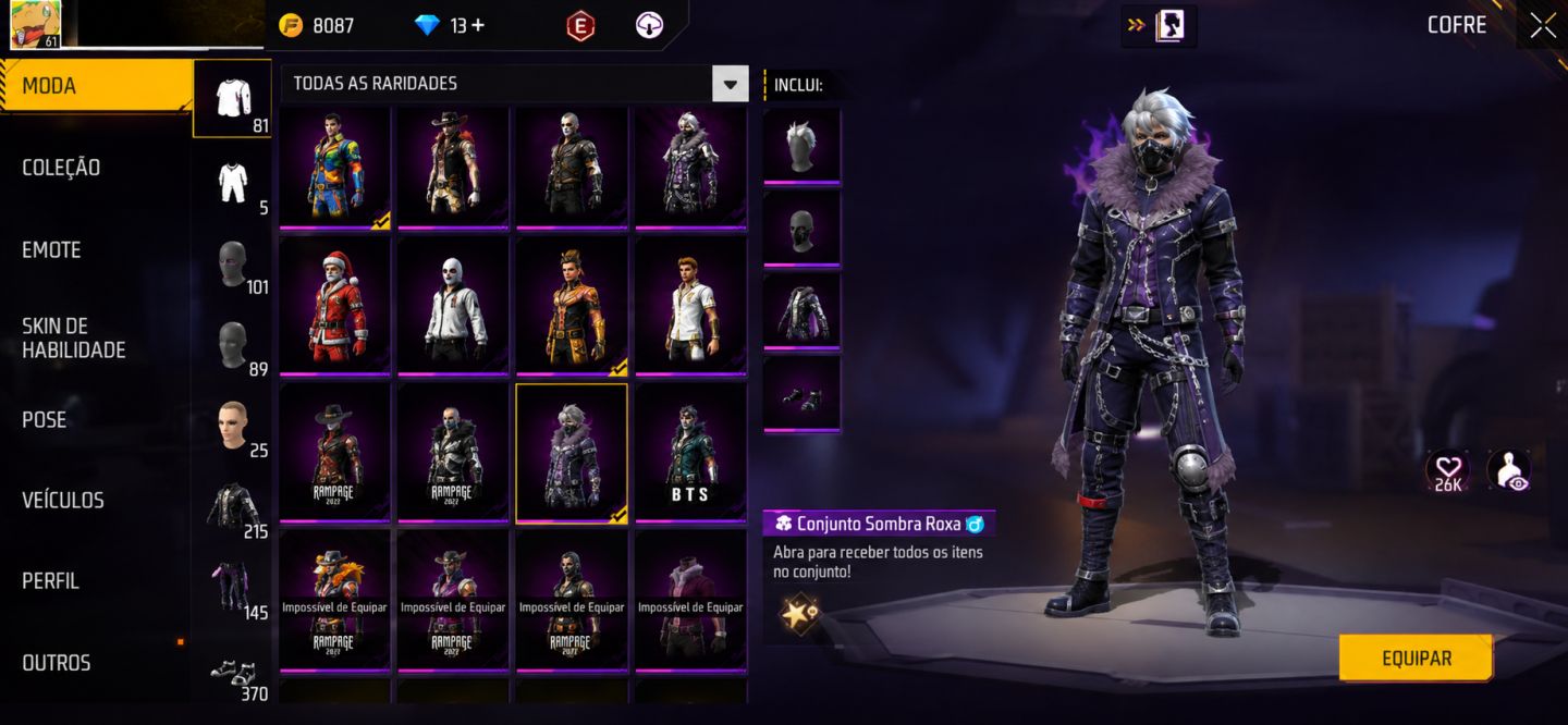 Conta de ff gemada level 61 e vários itens raros