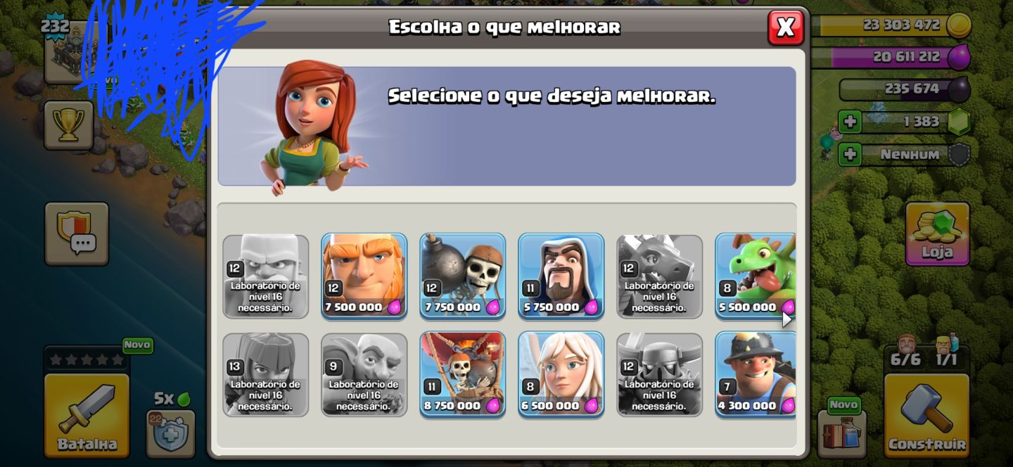 Clash of Clans CV17 | Nível 232 | 6 Construtores | 1.383 Gemas