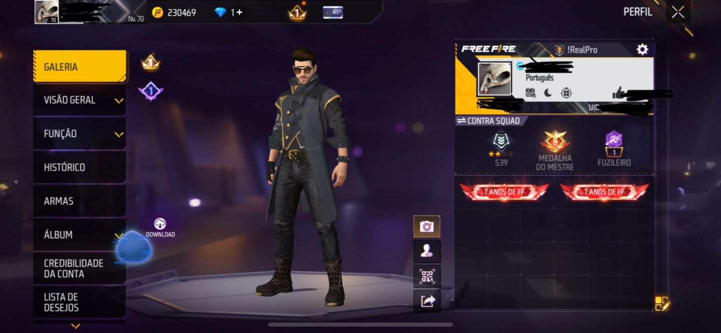 Conta Free fire level +70 com punho e naruto e tudo mais!!