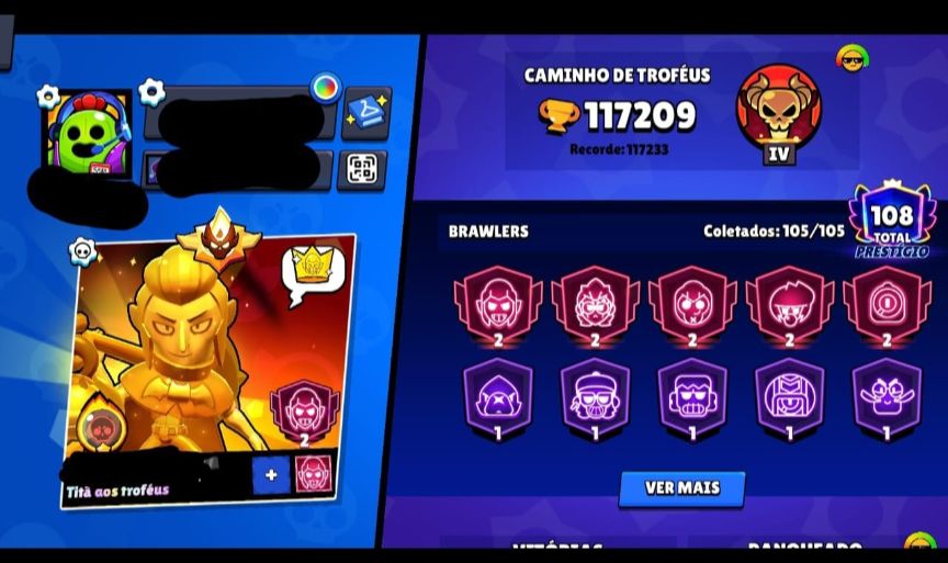 CONTA DE BRAWL STARS COM 110K, TODOS OS BRAWLERS FULL, COM SEGUNDO,TERCEIRO PASS