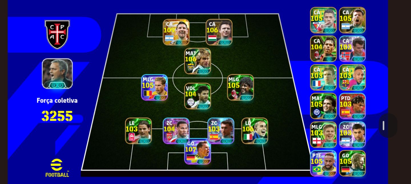 Conta de Efootball muito braba com Messi 110, Puskás 106, neuer 107 e muito mais