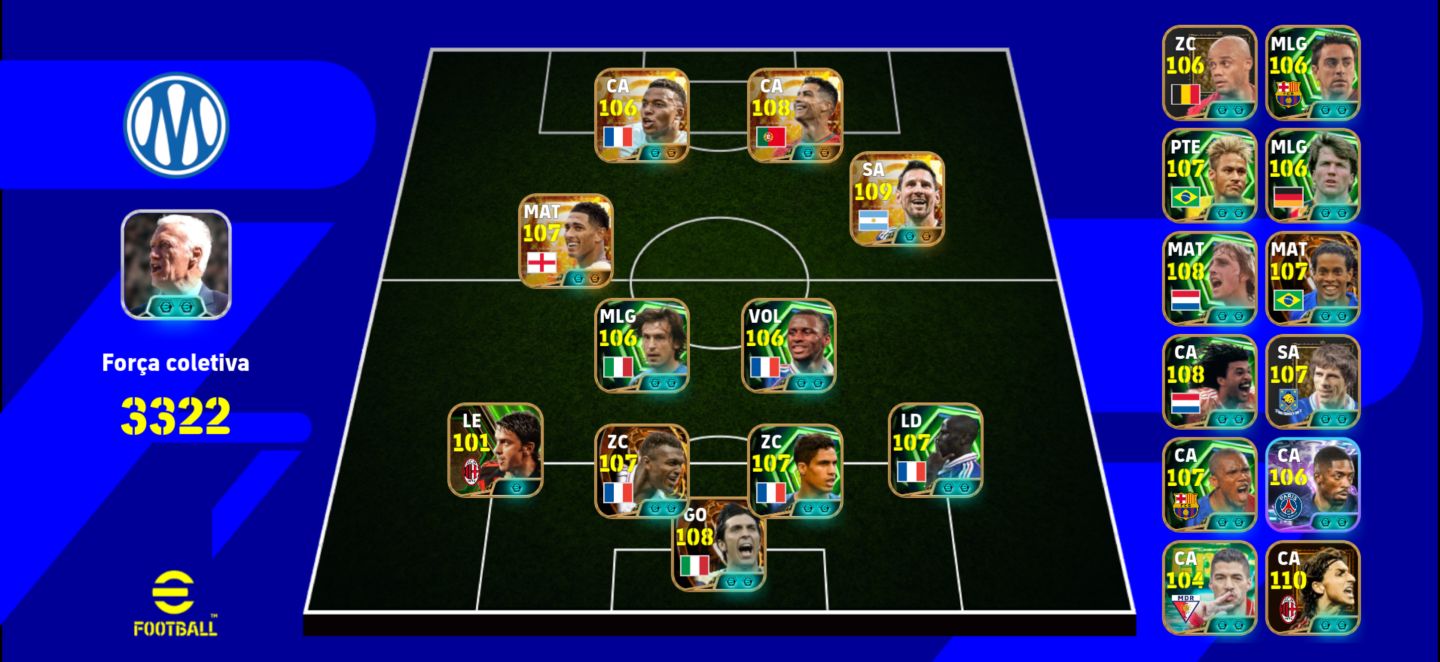 CONTA EFOOTBALL MOBILE 3328 de FORÇA - CARTAS BIG TIME, EPICOS, MELHORES DO JOGO