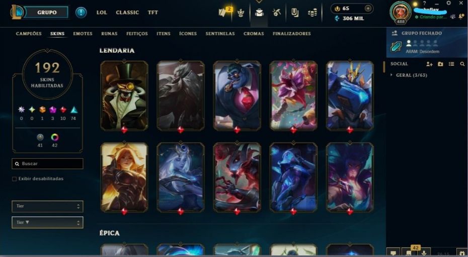 Conta League of Legends | 210 Skins | 326 Ícones | 218 Emotes | 358K Essências