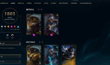 Conta de lol com 1803 skins quase todas(todas Pax e raras do jogo) email de cria