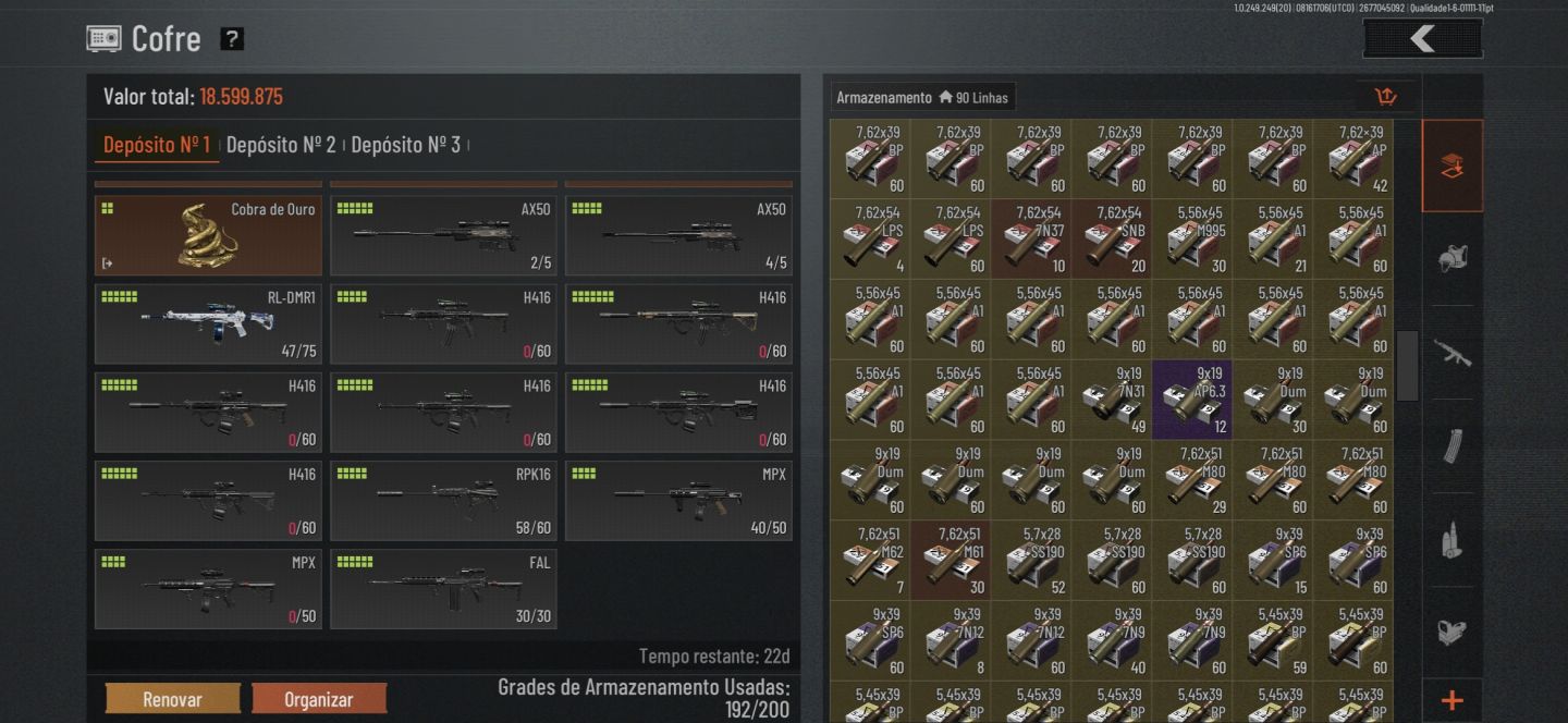 Conta Arena Breakout | 60M no Armazém | Skins de Armas, Faca e Personagens