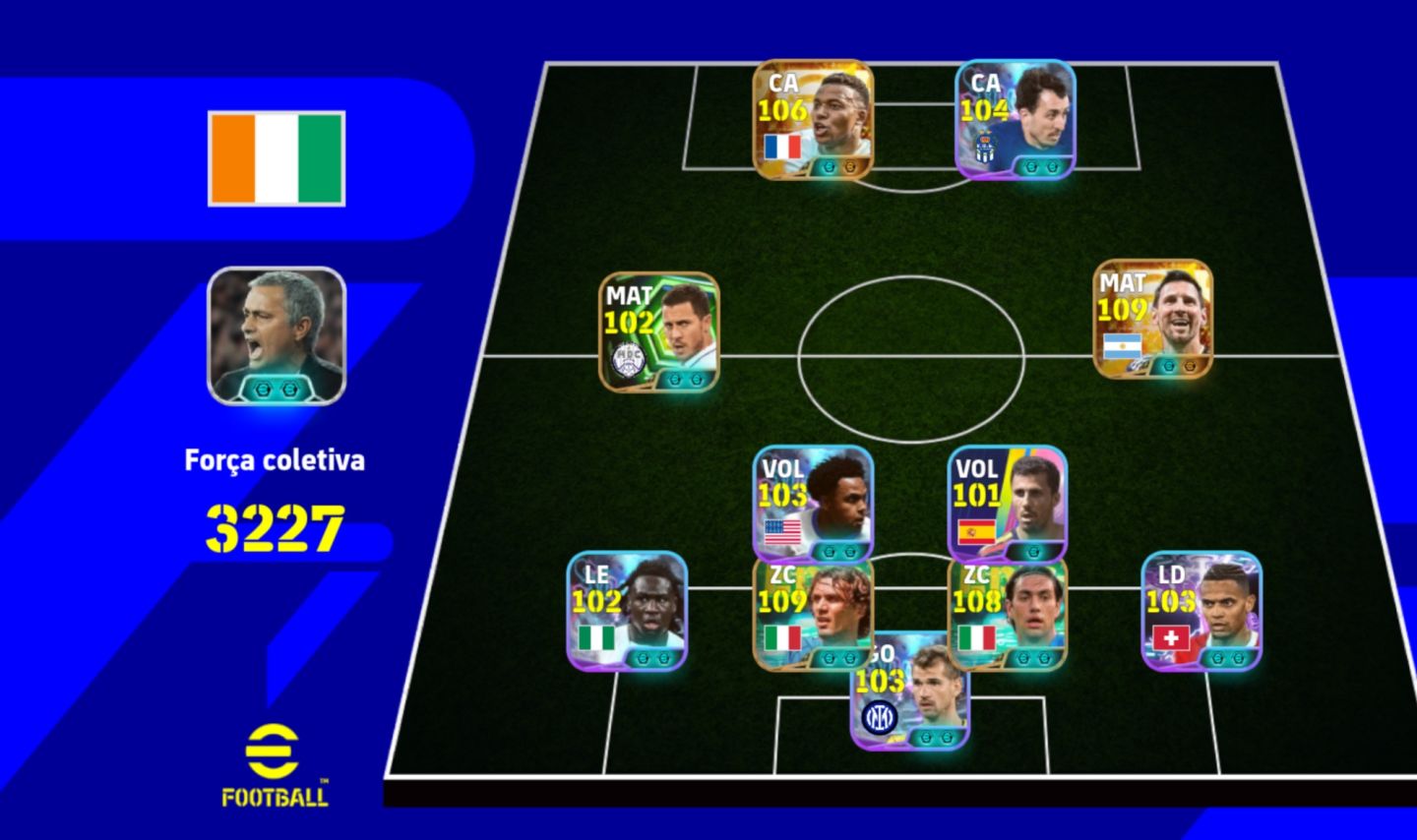 CONTA DE eFOOTBALL Força 3227 | Messi 109, Maldini, Nesta, Mbappé