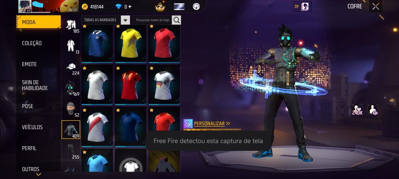 CONTA FF LVL 69 TODAS AS CAMISAS DE TIME + COMBO NARUTO FULL + UMP COMPETITIVA