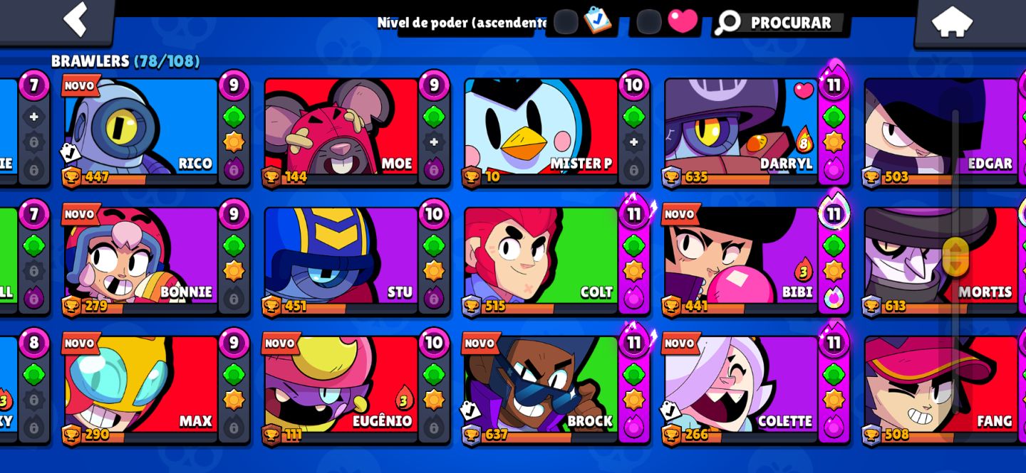Conta de Brawl Stars com muitas skins
