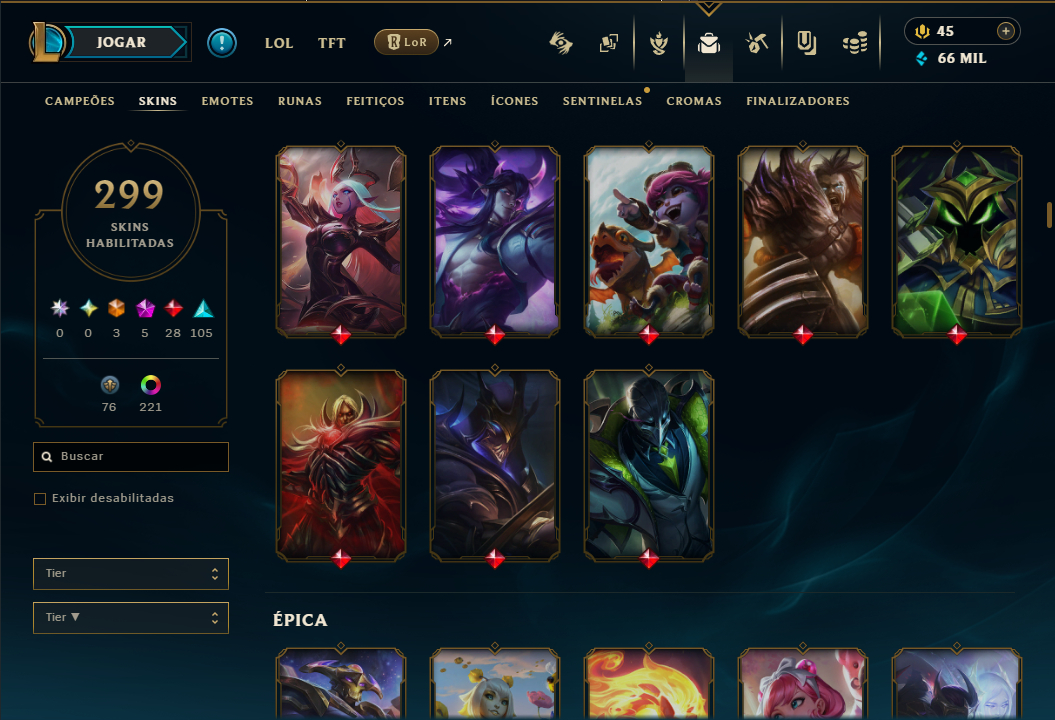 CONTA ESMERALDA, DIAMANTE ULTIMA TEMP. EX-MESTRE, 299 SKINS, PRESTIGIOS/ULTIMATE