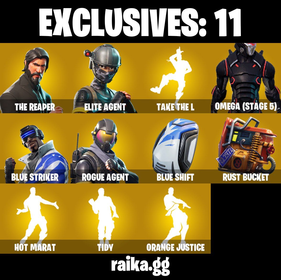 59 Skins - The reaper, Elite Agent, Omega (stage 5), Rogue agent, Ragnarok