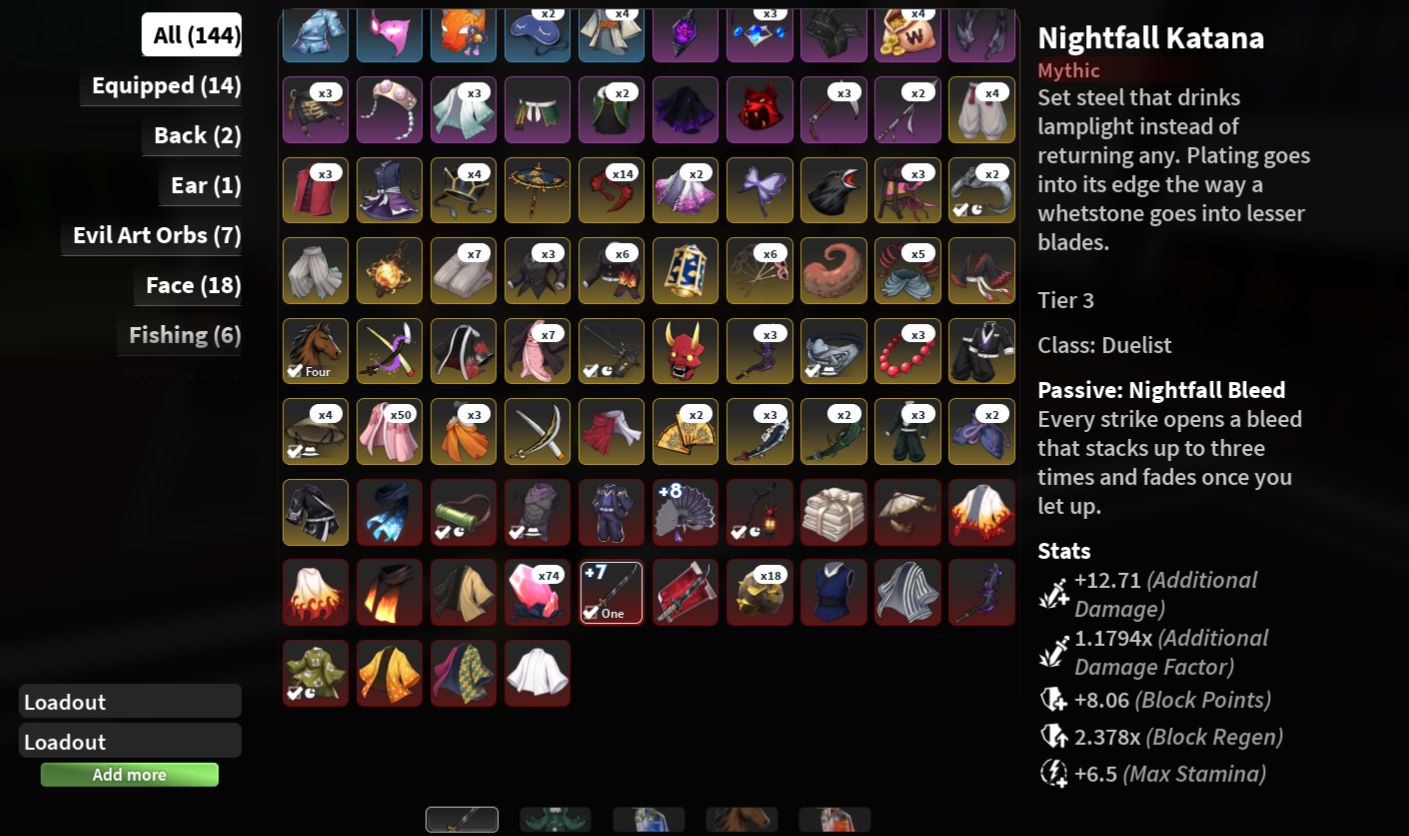 CONTA SLAYERS 2 COM NIGTHFALL KATANA T3 LVL MAX MUITOS ITENS E 800K DED WEN